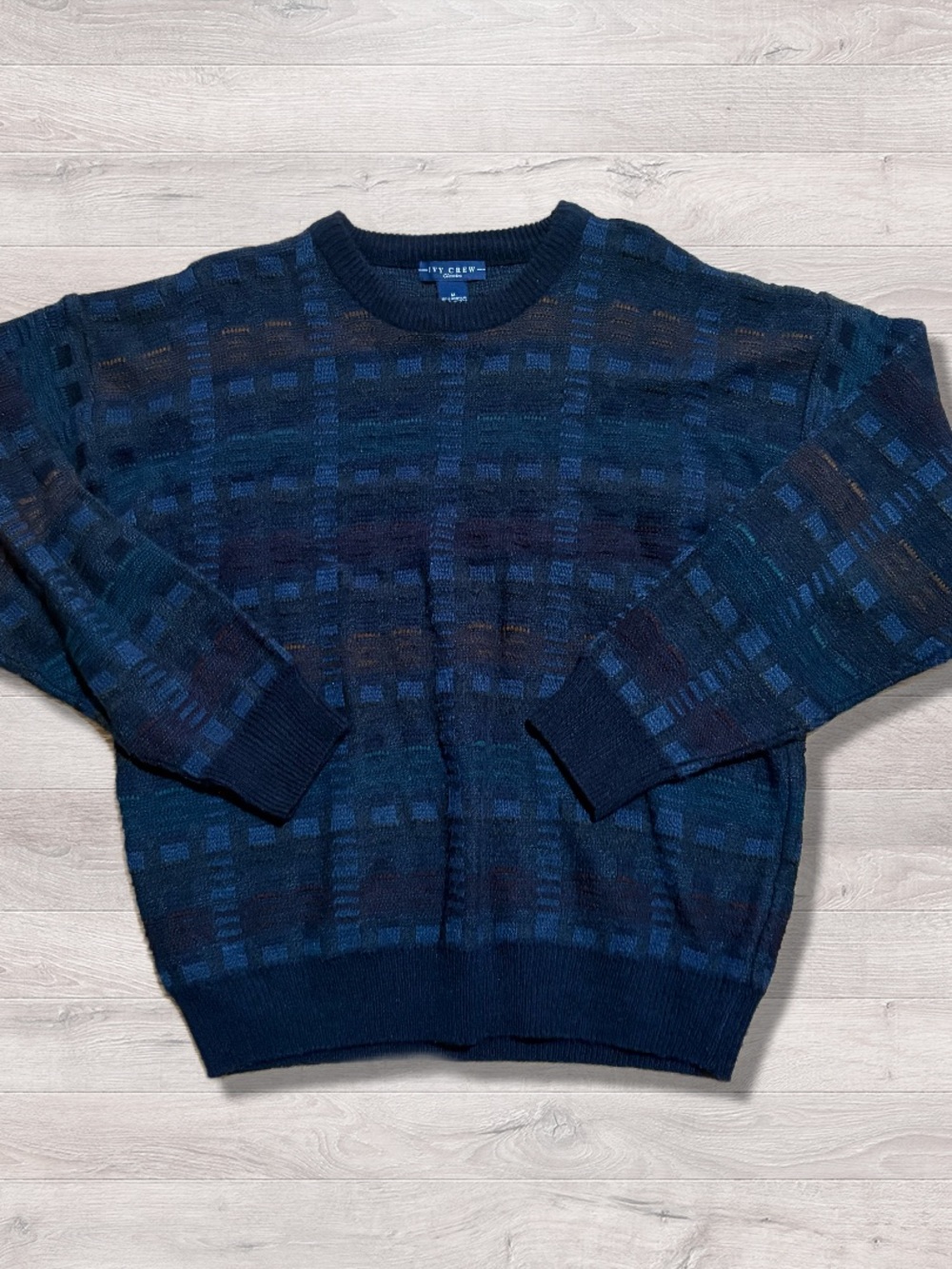 Vintage Ivy Crew Knit Blue Grandpa Crewneck Sweater Fall Winter Medium